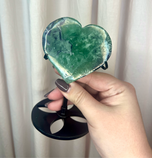 Snowflake Fluorite Heart on Stand