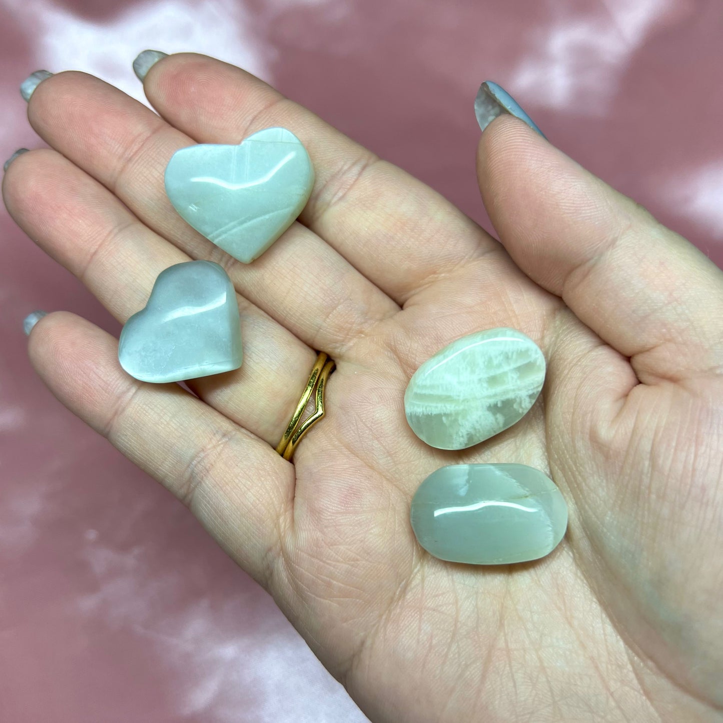 Sage Moonstone Mini Hearts & Palms