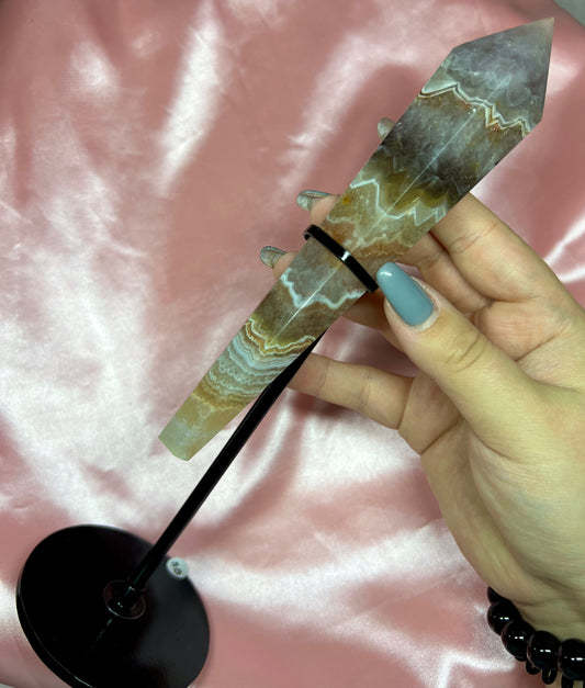 Amethyst x Crazy Lace Agate Wand w/ Stand