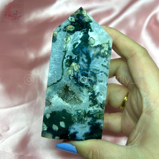 287g Druzy Moss Agate Chunky Tower