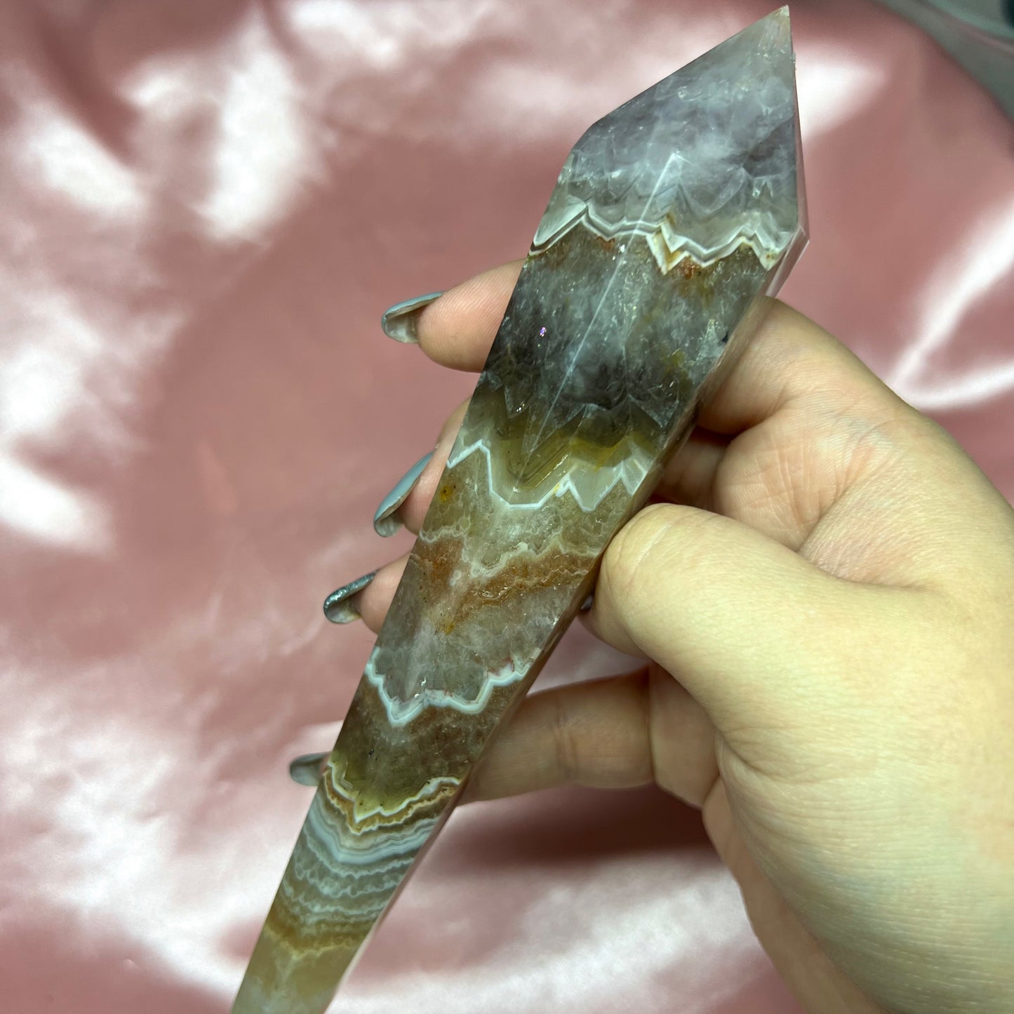 Amethyst x Crazy Lace Agate Wand w/ Stand